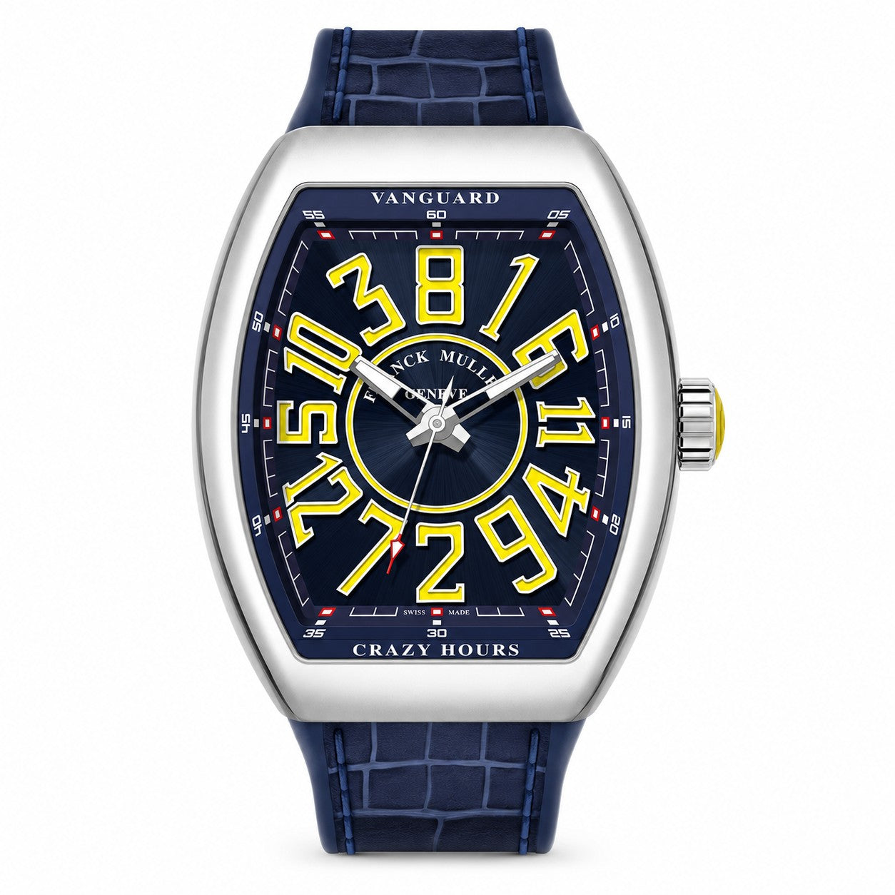 FRANCK MULLER Vanguard Crazy Hours, Blue Dial with Yellow Arabic Numerals