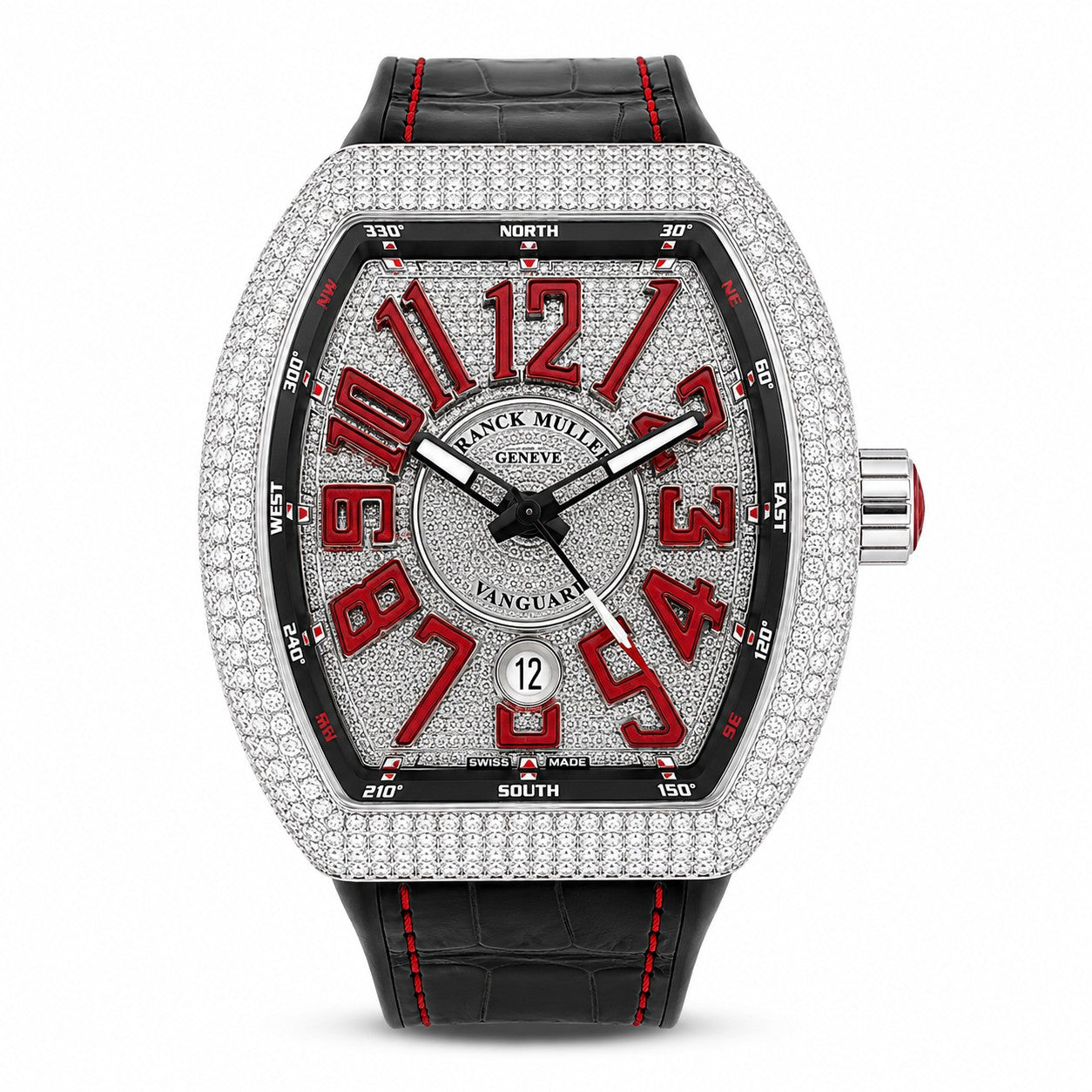 FRANCK MULLER Vanguard, Full Diamond with Red Arabic numeral dial