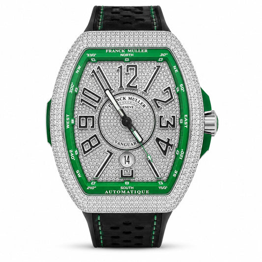 FRANCK MULLER Vanguard Automatic, Full diamond bezel with Green lining
