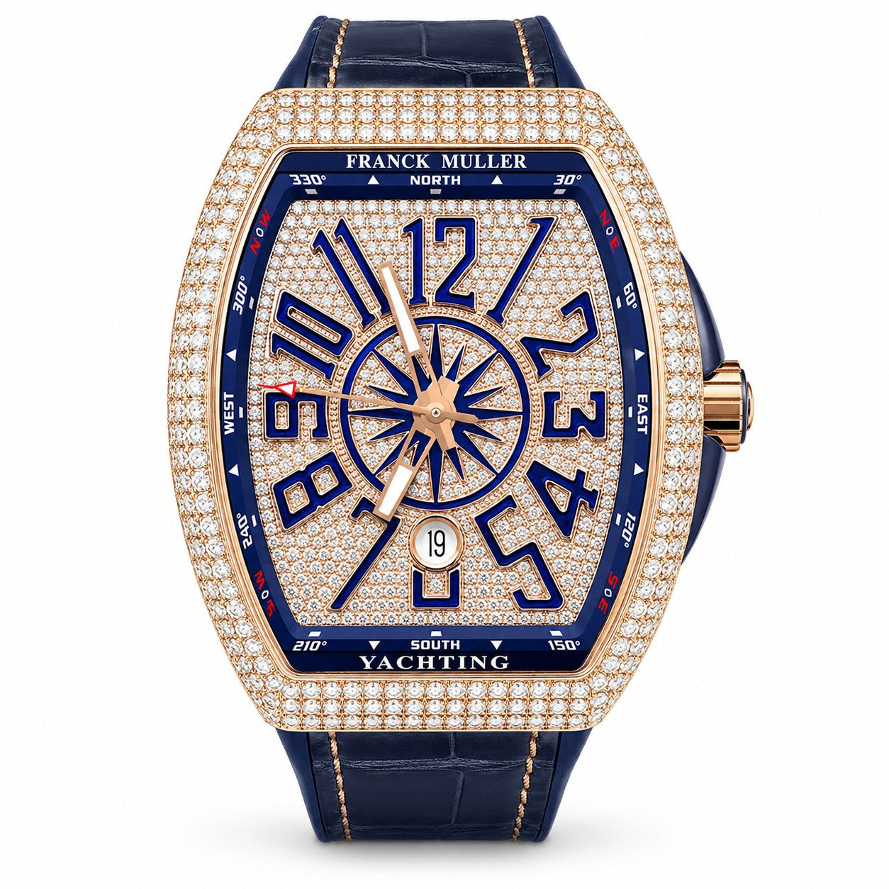 FRANCK MULLER Vanguard Yachting, 18k Rose Gold Diamond Set with Blue dial lining