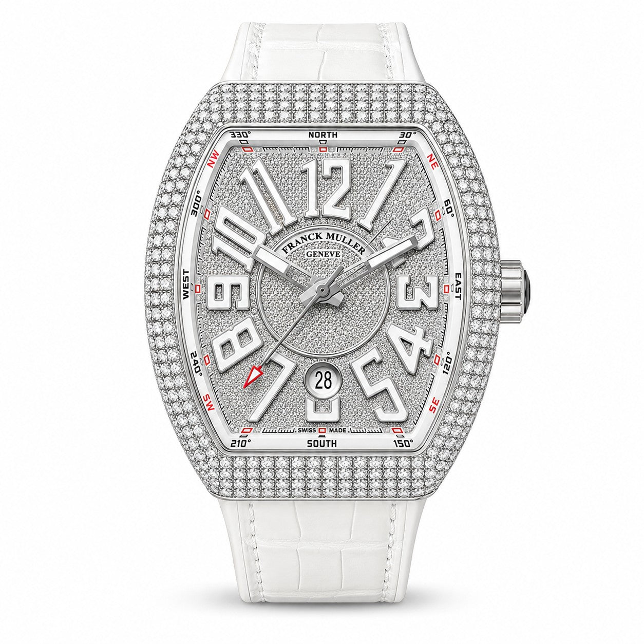 FRANCK MULLER Vanguard, Full Diamond Stainless steel silver dial