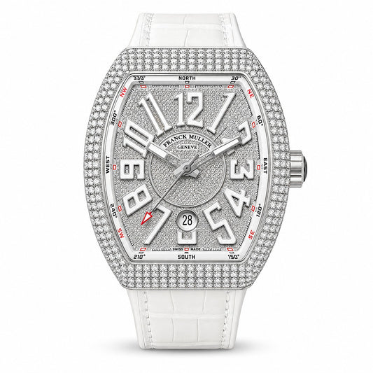 FRANCK MULLER Vanguard, Full Diamond Stainless steel silver dial