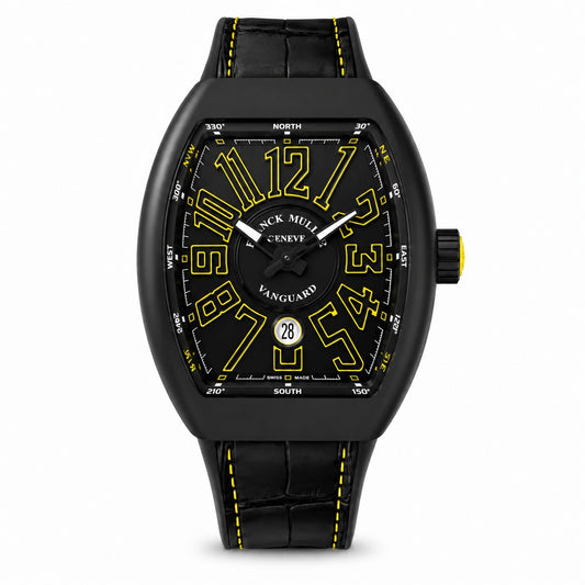 FRANCK MULLER Vanguard, Titanium, Black dial with yellow accents Arabic numerals