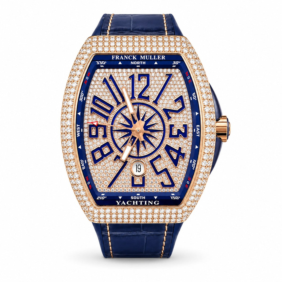 FRANCK MULLER Vanguard Yachting, 18k Rose Gold Diamond Set with Blue dial lining