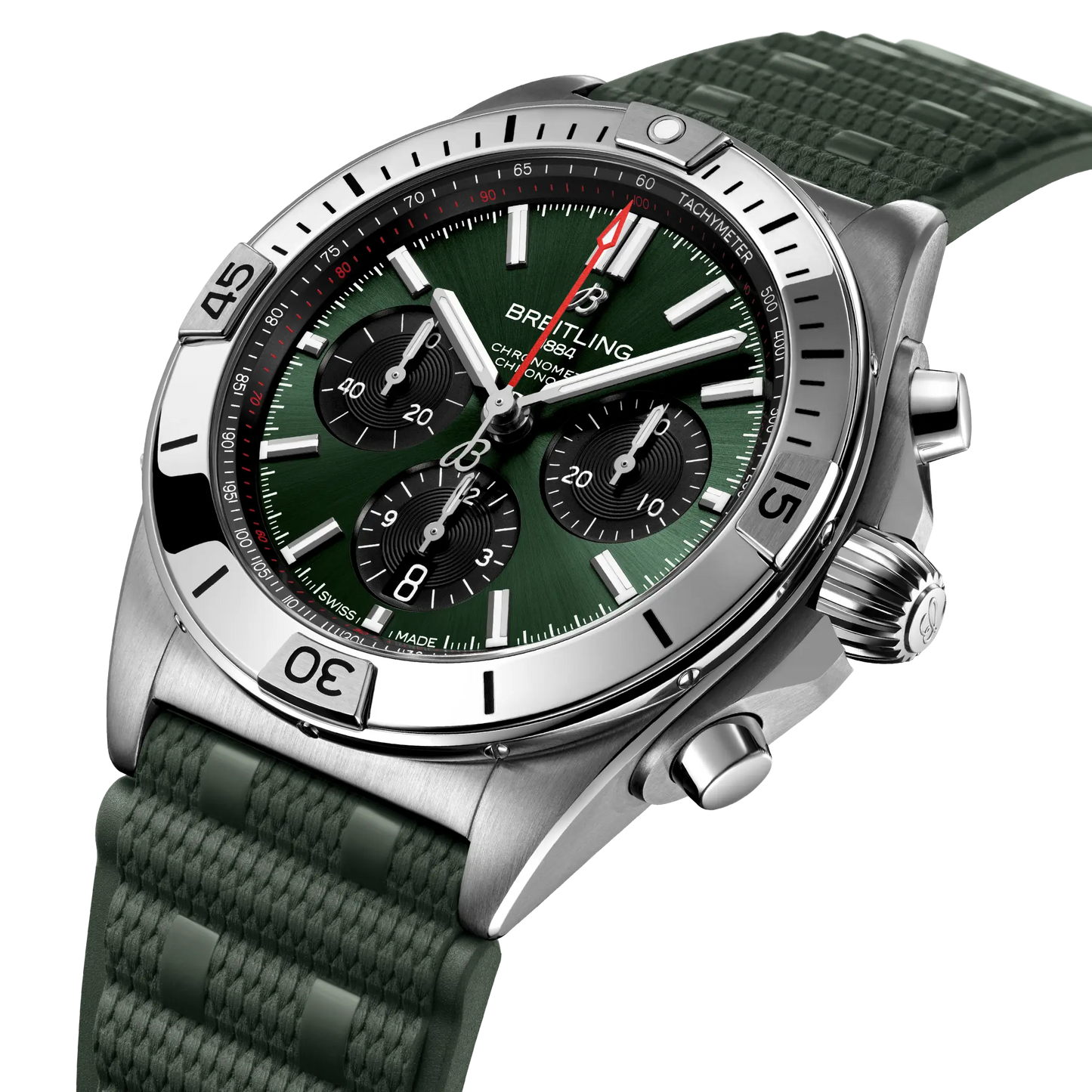 BREITLING Chronomat B01 42mm Stainless Steel case, Green dial, Rubber strap