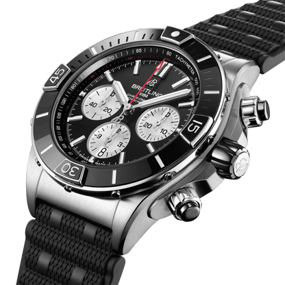 BREITLING Super Chronomat B01 44mm, Stainless Steel case, Black dial, Rubber strap - Classic Kaf