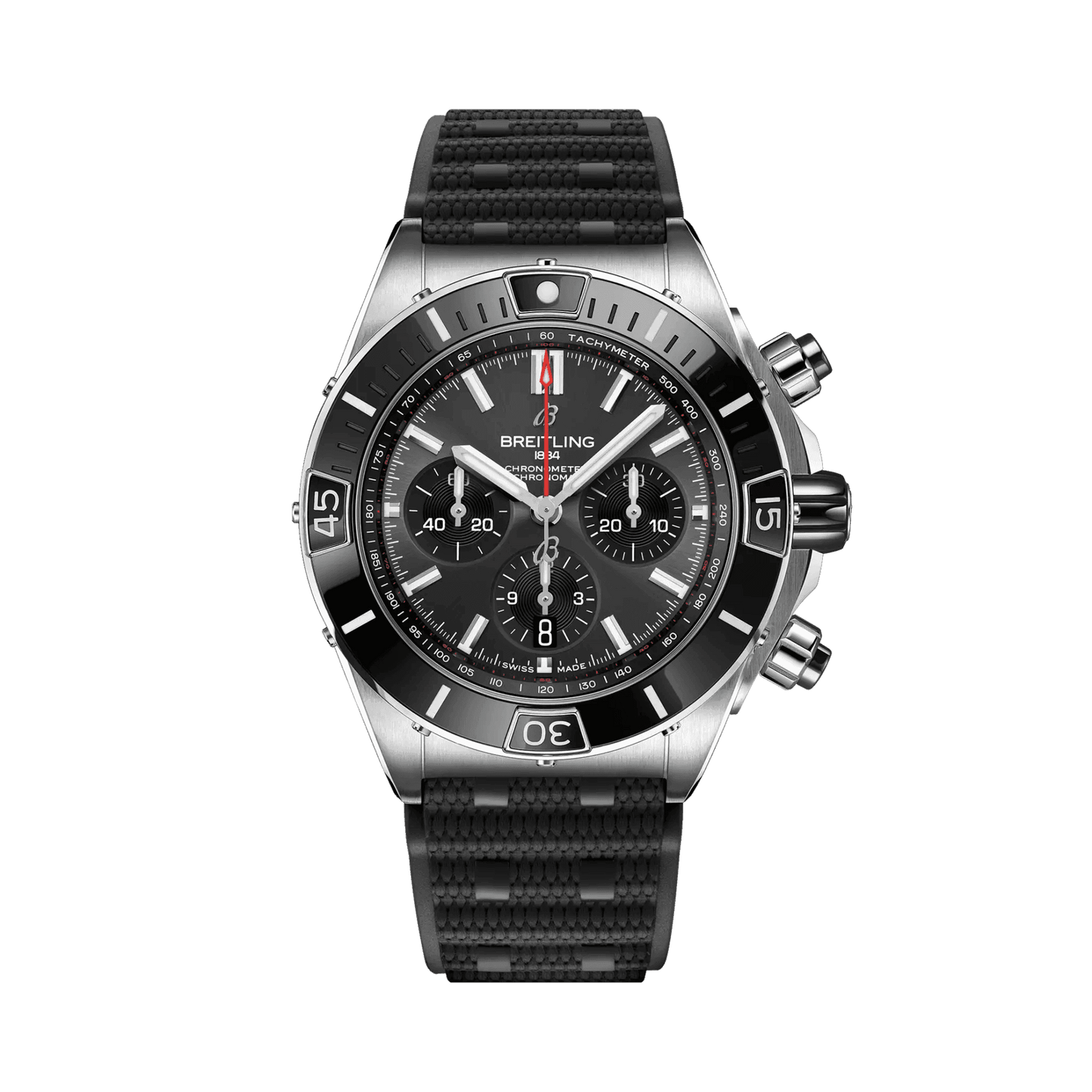 BREITLING Super Chronomat B01 44mm, Stainless Steel case, Black dial, Rubber strap - Classic Kaf