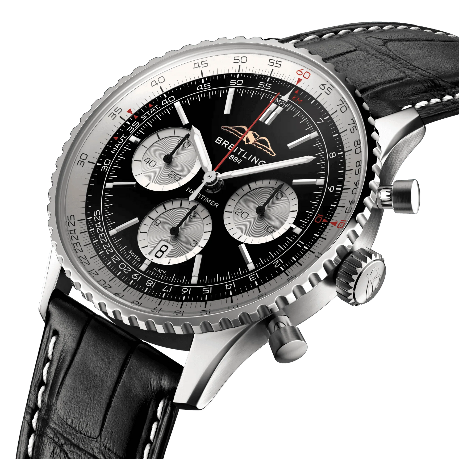 BREITLING Navitimer B01 Chronograph 43mm Stainless Steel case, Leather strap, Silver dial - Classic Kaf