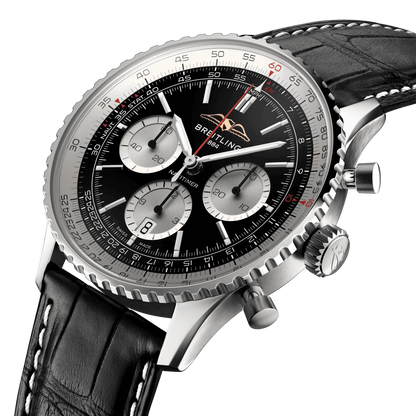 BREITLING Navitimer B01 Chronograph 43mm Stainless Steel case, Leather strap, Silver dial - Classic Kaf