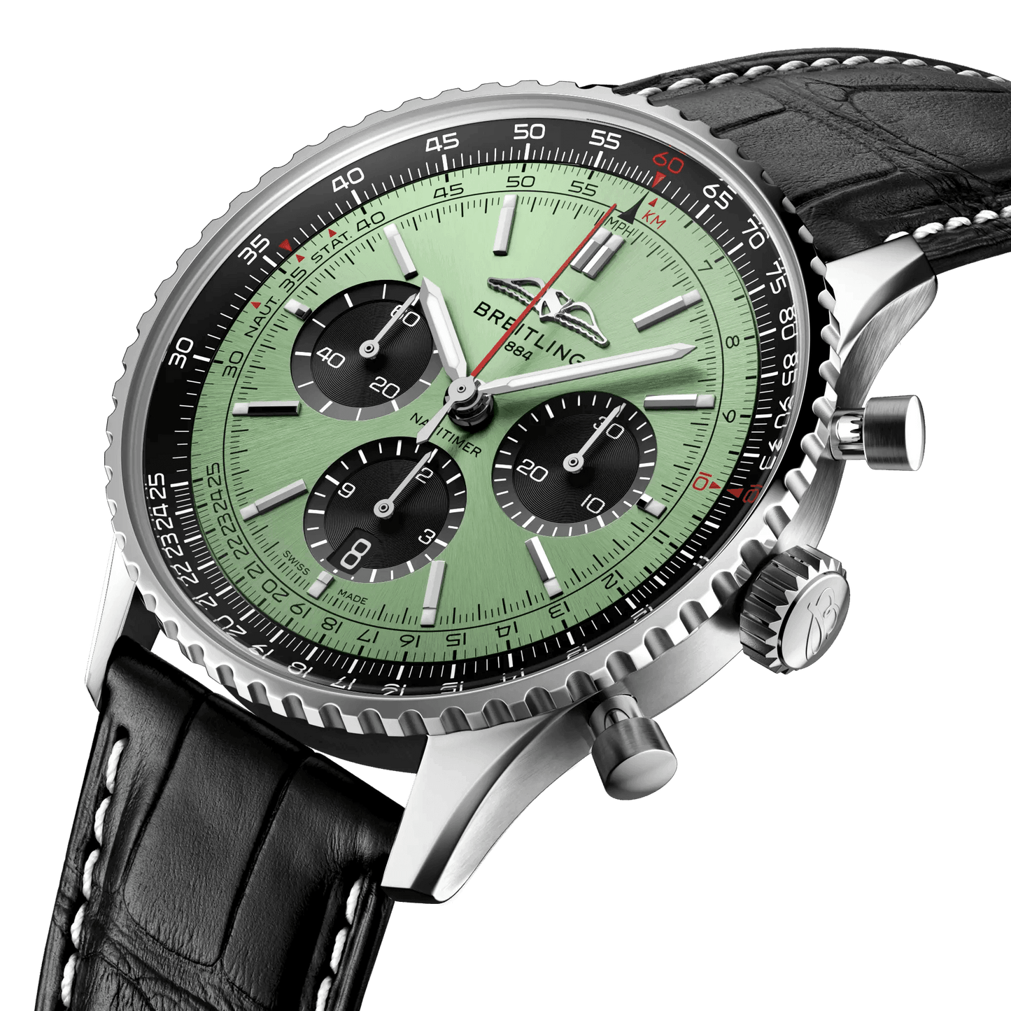 BREITLING Navitimer B01 Chronograph 43mm Stainless Steel case, Leather strap, Green dial - Classic Kaf
