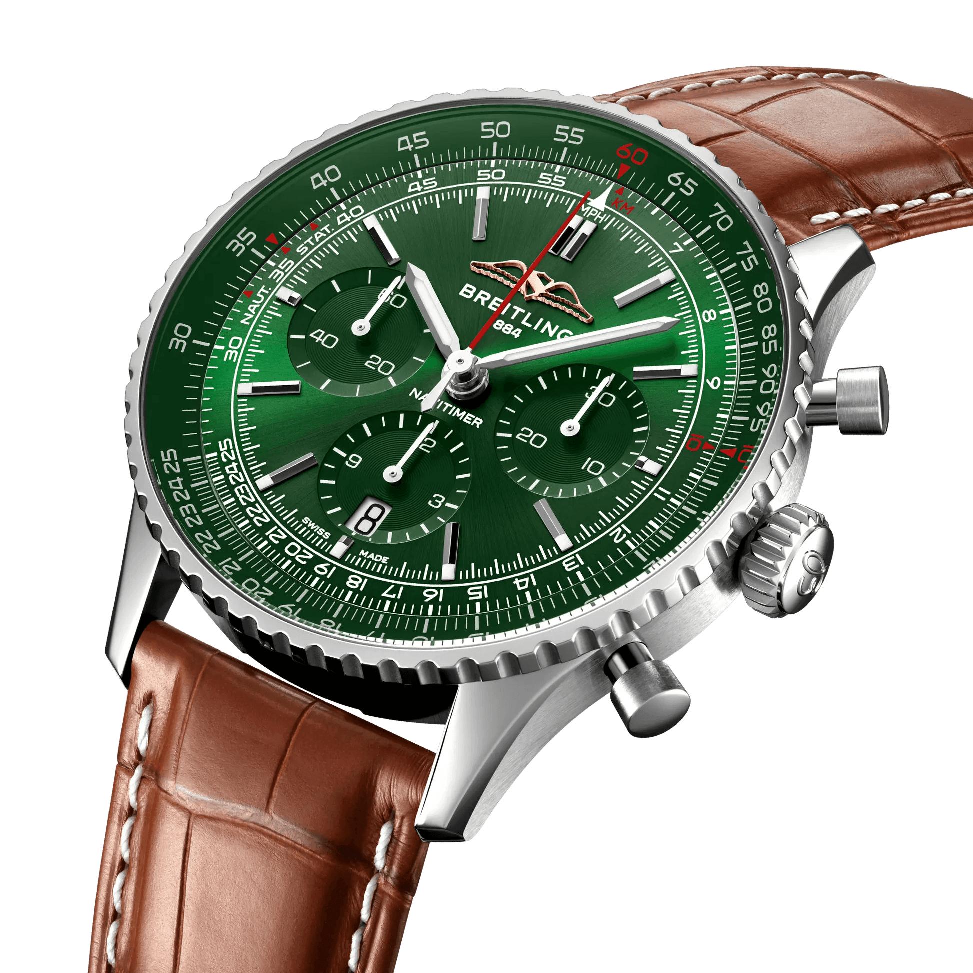 BREITLING Navitimer B01 Chronograph 43 Etihad Airways, Stainless Steel case, Leather strap, Green dial - Classic Kaf