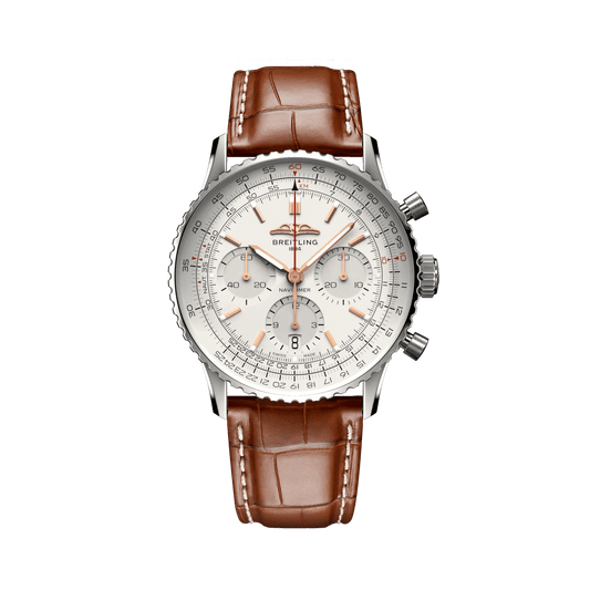 BREITLING Navitimer B01 Chronograph 41mm, Stainless Steel case, Leather strap, Silver dial - Classic Kaf
