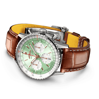 BREITLING Navitimer B01 Chronograph 41mm, Stainless Steel case, Leather strap, Green dial - Classic Kaf