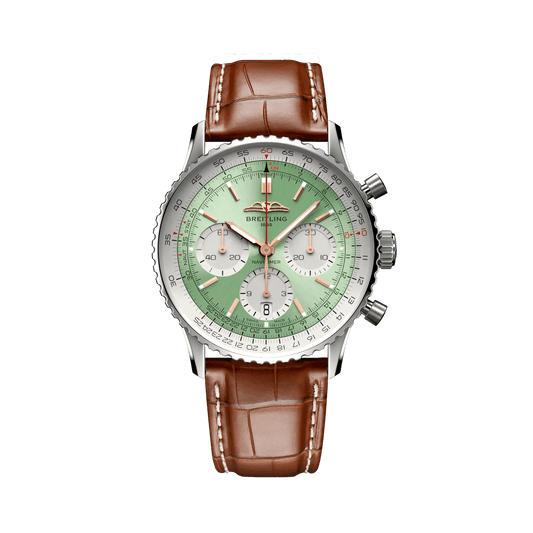 BREITLING Navitimer B01 Chronograph 41mm, Stainless Steel case, Leather strap, Green dial - Classic Kaf