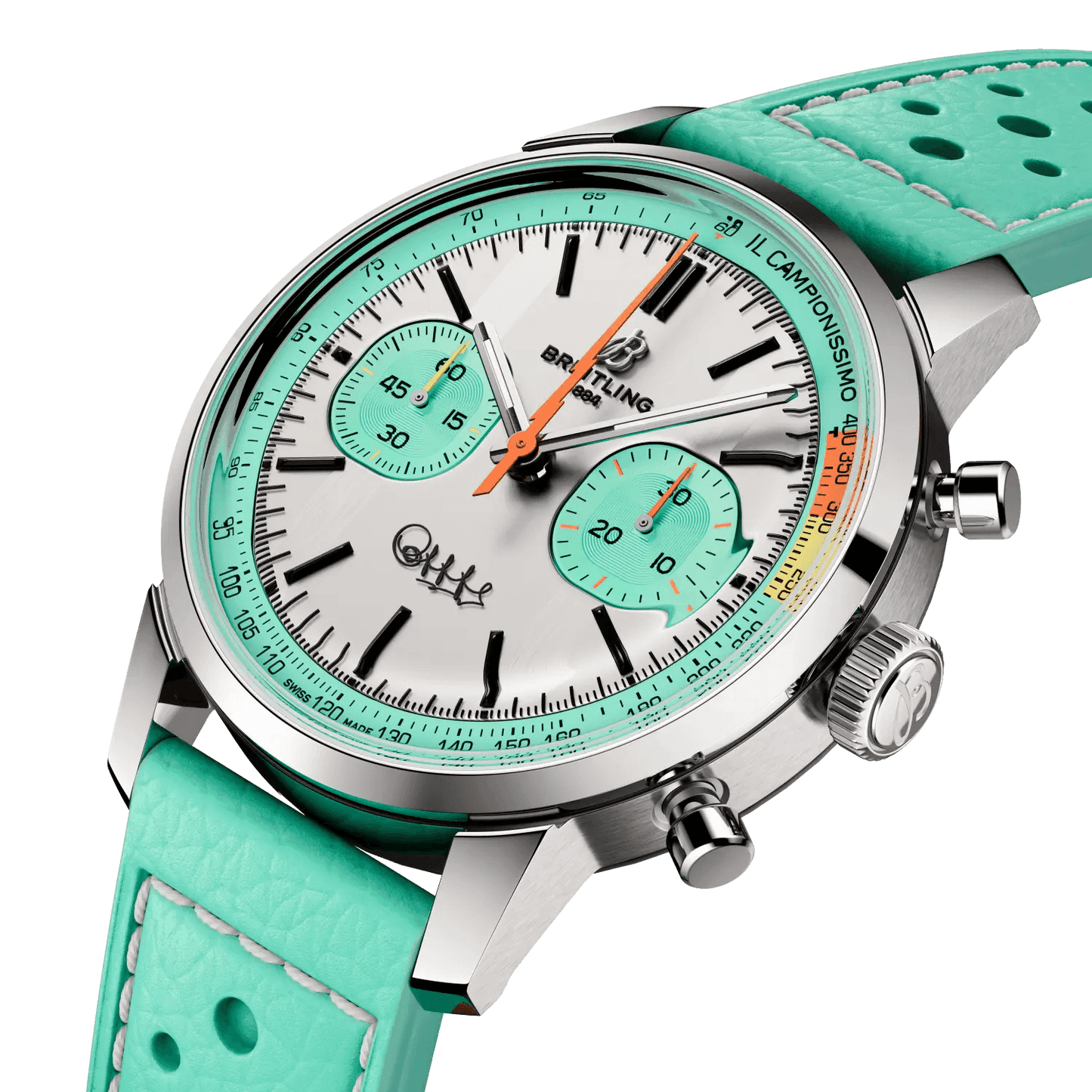 BREITLING Top Time B01 Fausto Coppi, 41mm Stainless Steel case, White dial, Leather strap - Classic Kaf