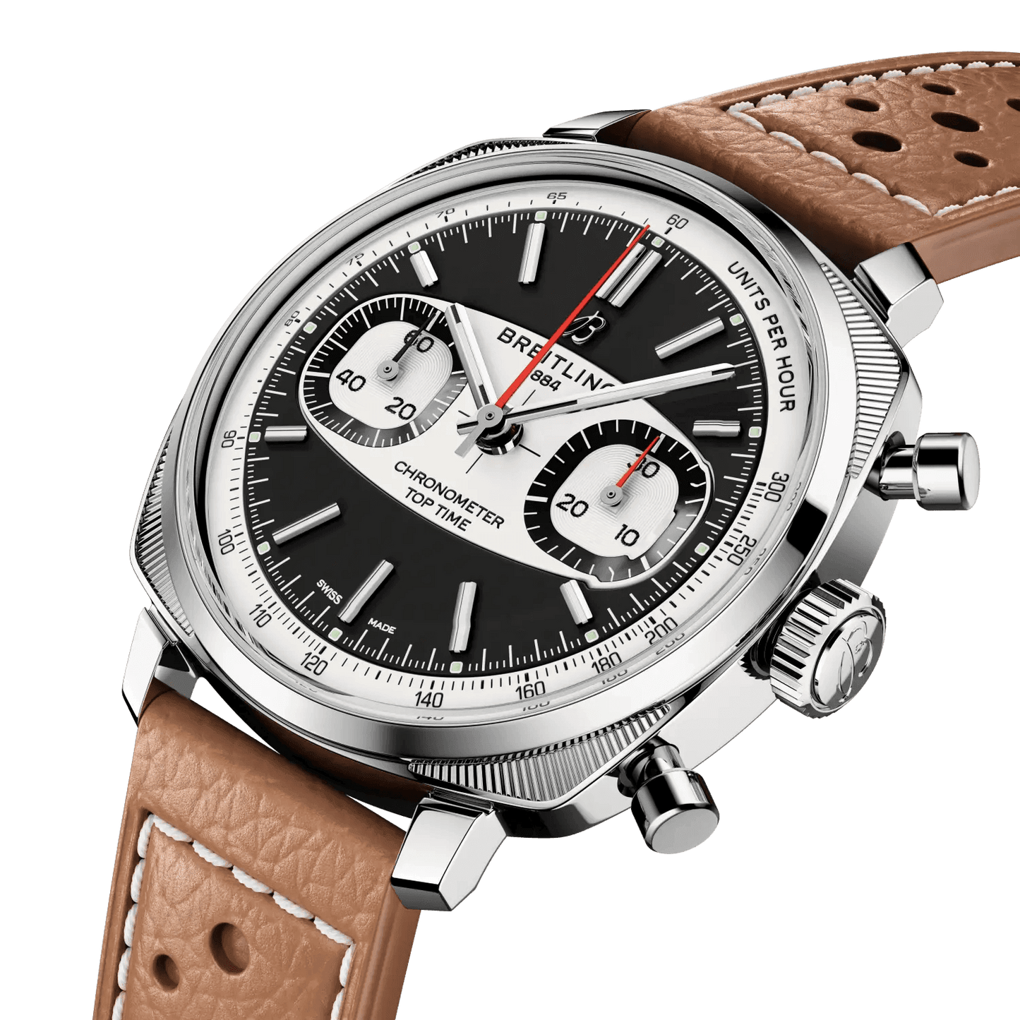 BREITLING Top Time B01 Racing, 38mm Stainless Steel case, Black dial, Leather strap - Classic Kaf