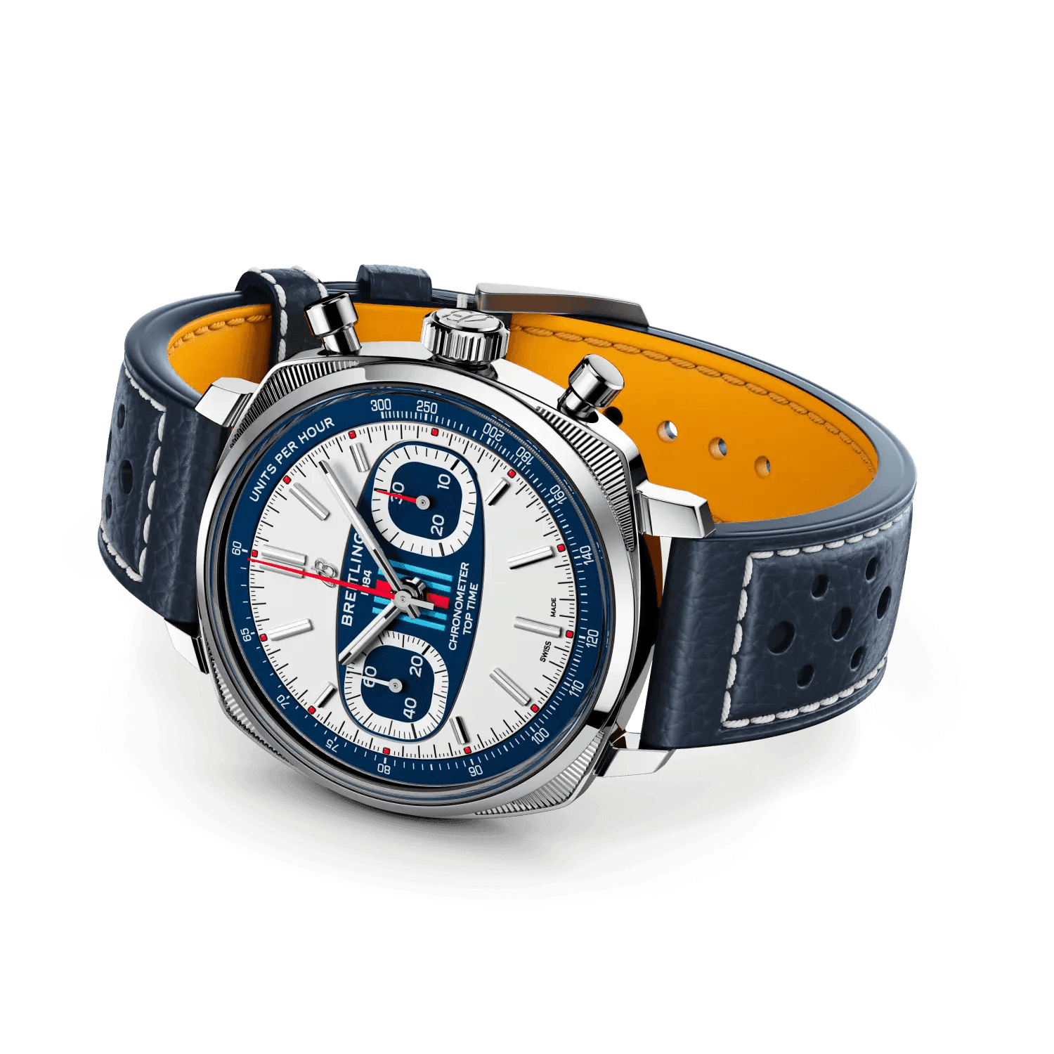 BREITLING Top Time B01 Racing, 38mm Stainless Steel case White dial, Leather strap - Classic Kaf