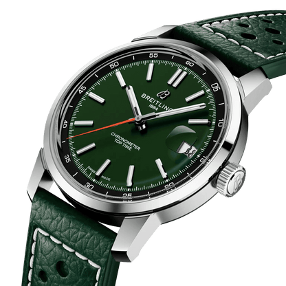 BREITLING Top Time B31, 38mm, Stainless Steel case, Green dial, Leather strap - Classic Kaf