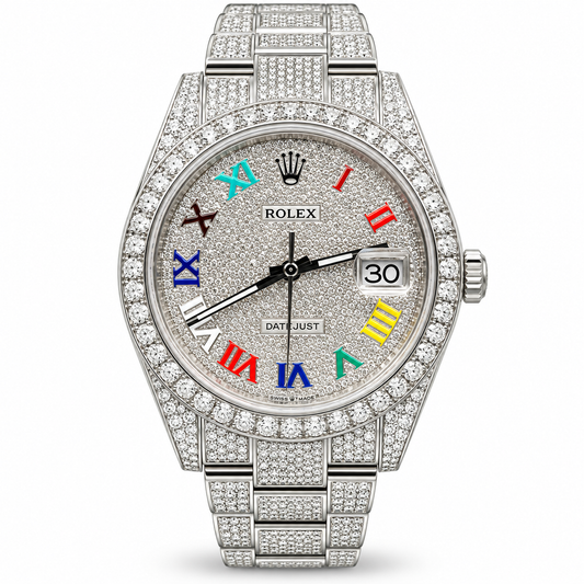 ROLEX Datejust 41, Stainless Steel Custom Full Diamond Multicolor Roman Dial