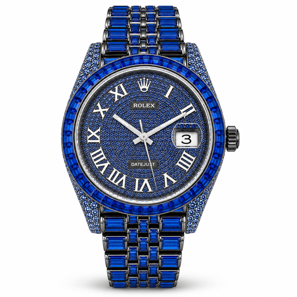 ROLEX Datejust 41, Stainless steel Custom Blue Gem-Set Roman Dial