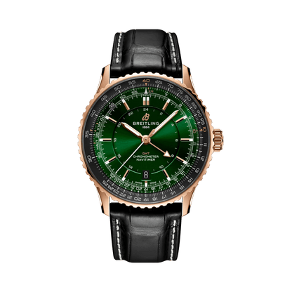 BREITLING Navitimer B01 Chronograph 41mm Red Gold case, Green dial, Leather strap - Classic Kaf