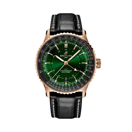 BREITLING Navitimer B01 Chronograph 41mm Red Gold case, Green dial, Leather strap - Classic Kaf