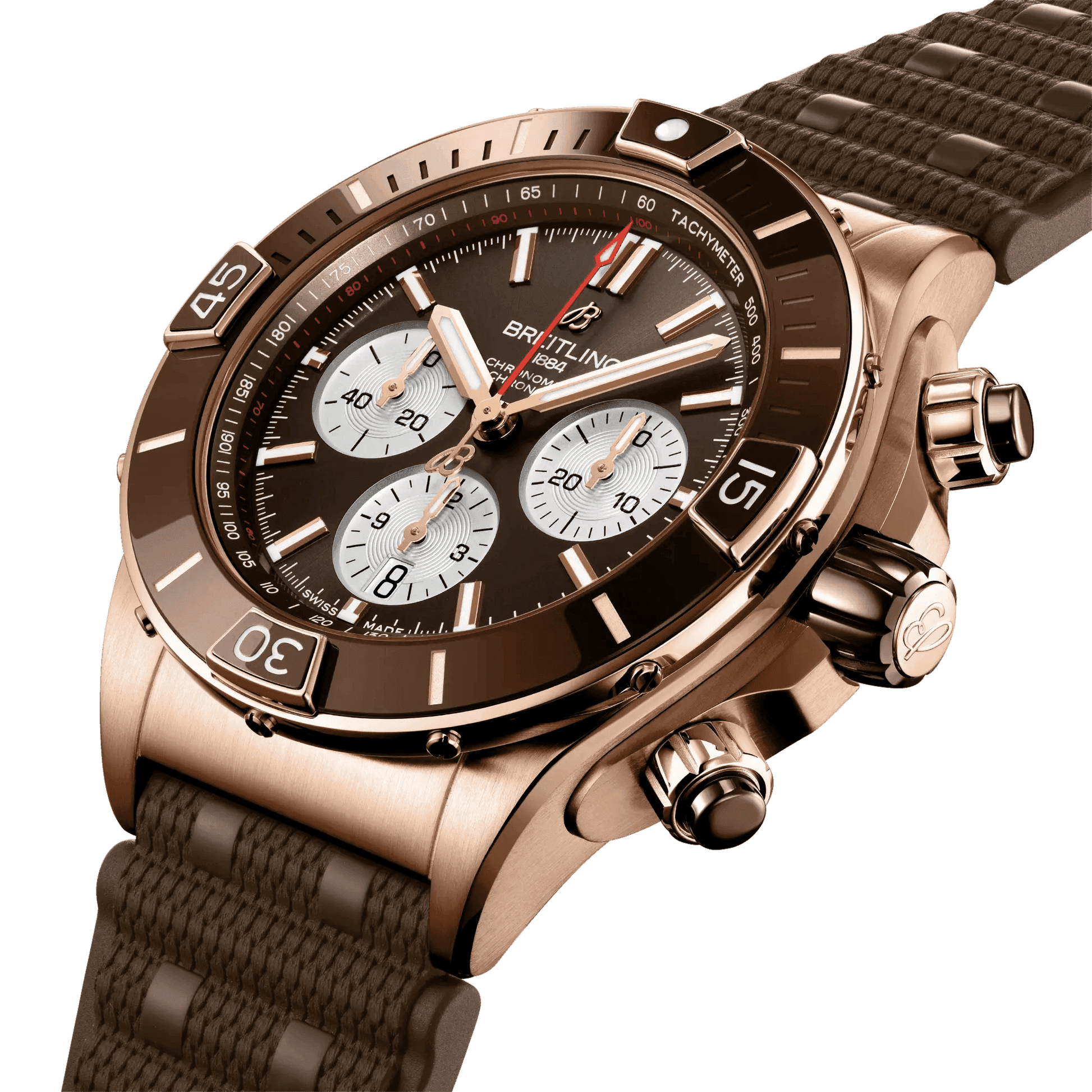 BREITLING Super Chronomat B01 44, Red Gold case, Brown dial, Rubber strap - Classic Kaf