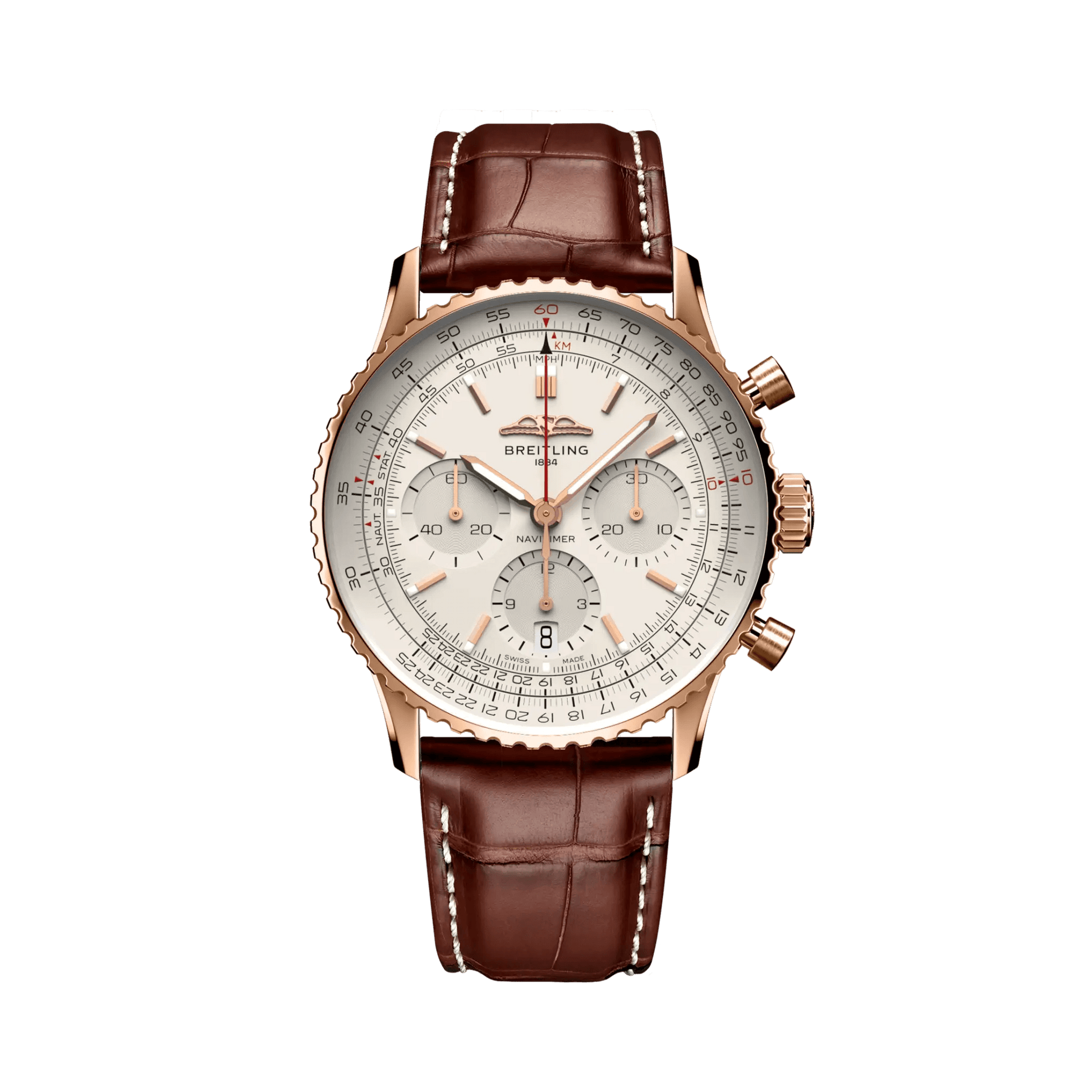 BREITLING Navitimer B01 Chronograph 41mm Red Gold case, Silver dial, Leather strap - Classic Kaf