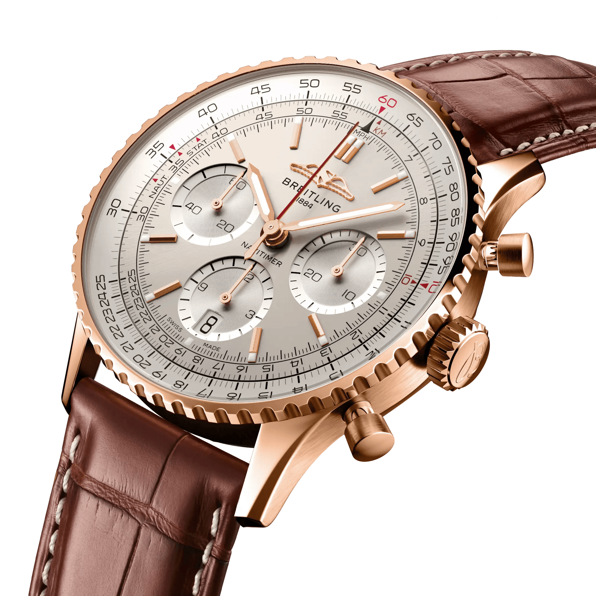 BREITLING Navitimer B01 Chronograph 41mm Red Gold case, Silver dial, Leather strap - Classic Kaf
