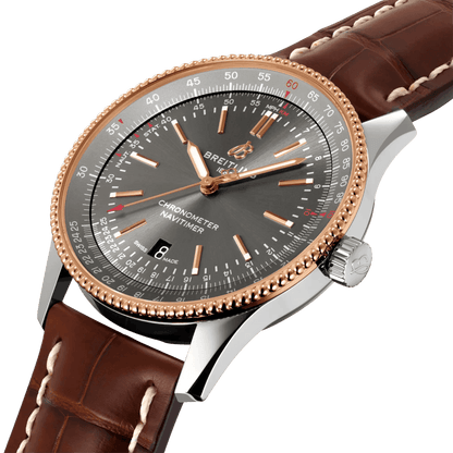 BREITLING Navitimer Automatic 41 Men's Watch, Stainless Steel &amp; 18k Red Gold case, Leather strap - Classic Kaf