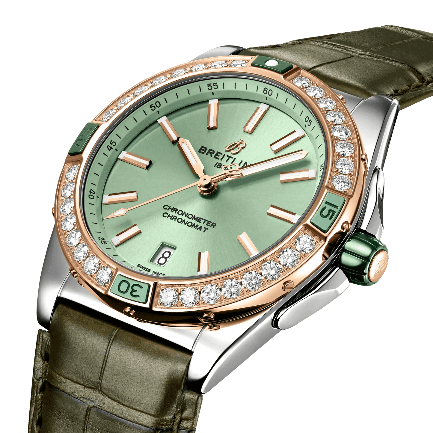 BREITLING Super Chronomat Automatic 38mm Green dial, Leather strap - Classic Kaf