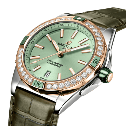BREITLING Super Chronomat Automatic 38mm Green dial, Leather strap - Classic Kaf