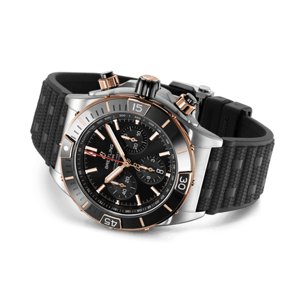 BREITLING Super Chronomat B01 44mm, Stainless Steel & Red Gold case, Black dial, Rubber strap - Classic Kaf