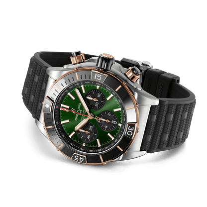 BREITLING Super Chronomat B01 44mm, Stainless Steel & Red Gold case, Green dial, Rubber strap - Classic Kaf
